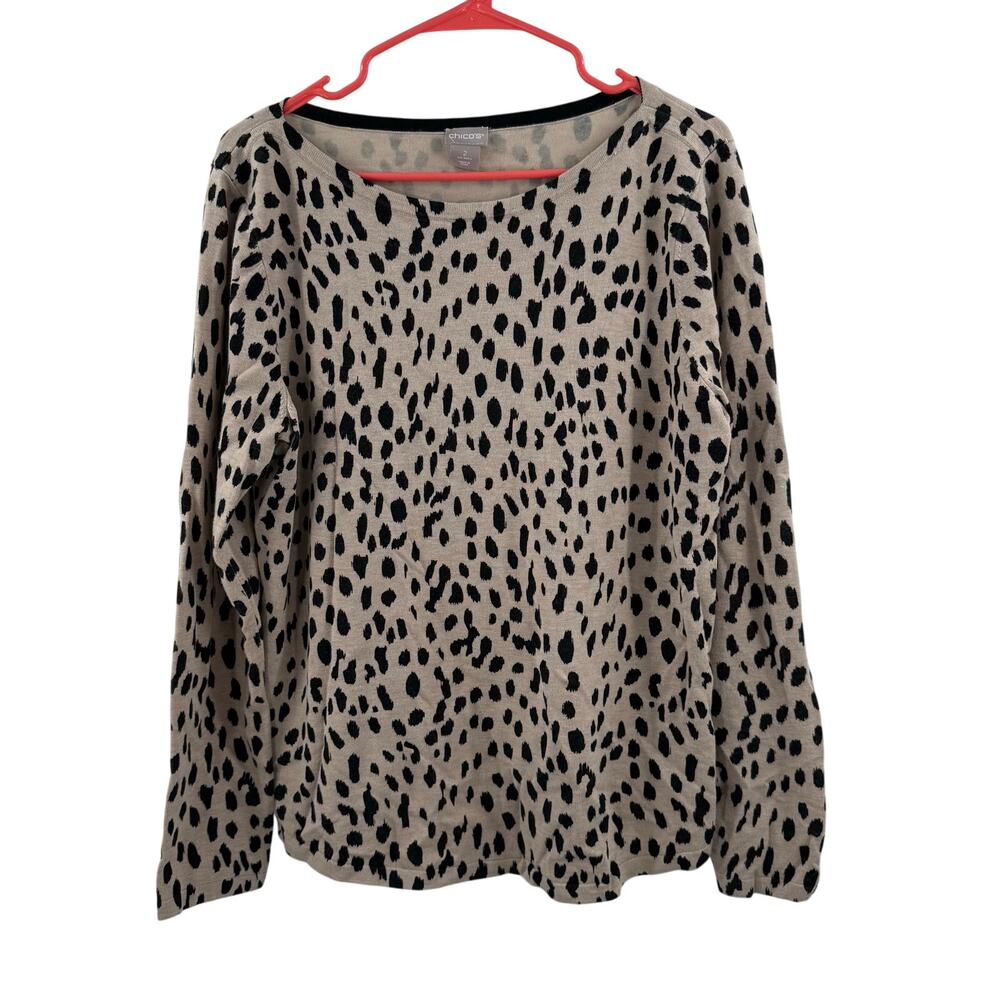 CHICO’S Sweater SZ Large (Chico’s SZ2) Animal Print Cheetah Pullover Office Work